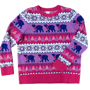 Holiday Lane Women's Pink Purple Sweater Polar Bear Holiday Winter XL